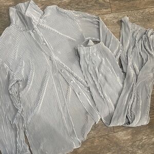 Striped Button-Up Shirt and Pants Set